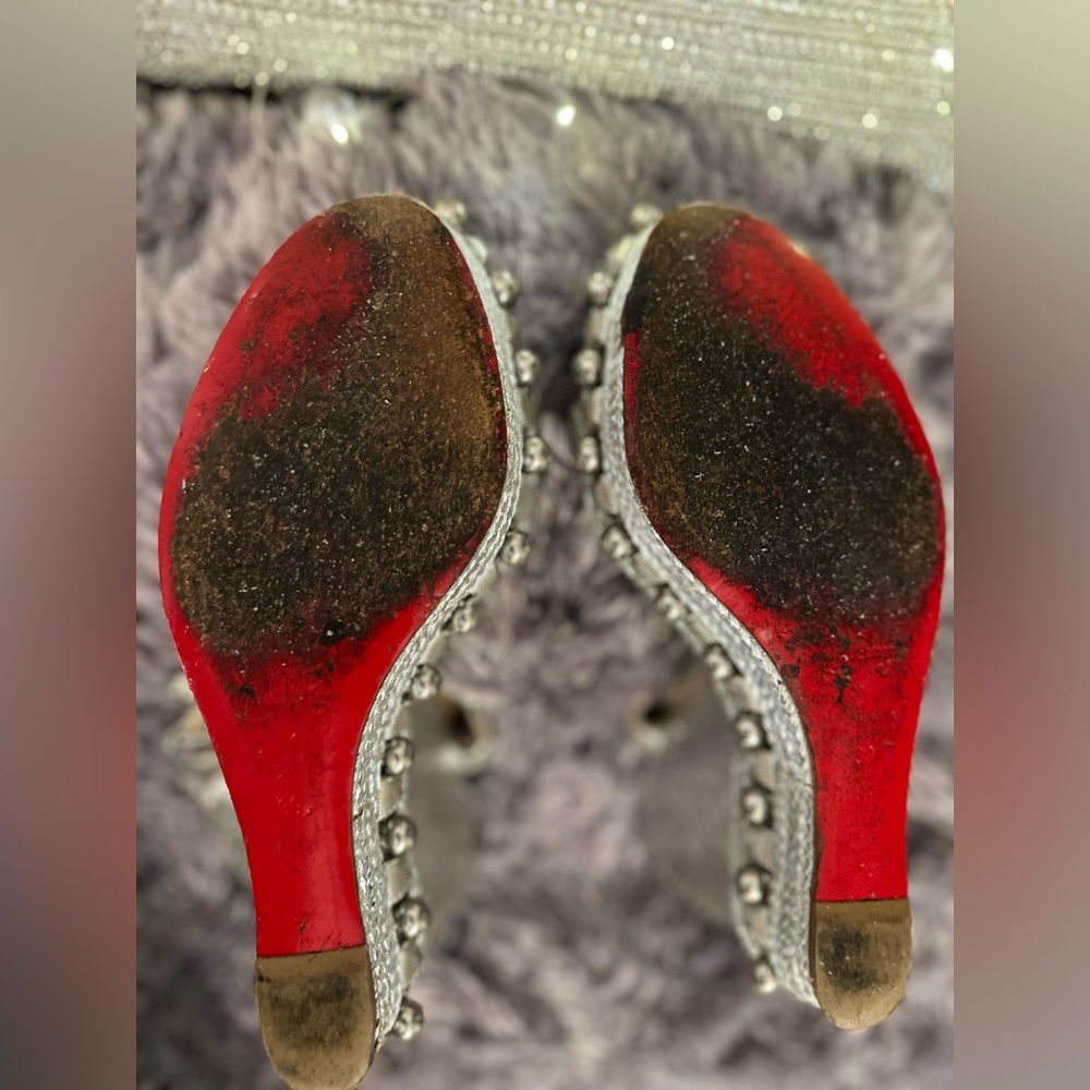 🔥CHRISTIAN LOUBOUTIN 100% AuthSilver Snake&Embellished Platform Espadrille 39 - Picture 13 of 16